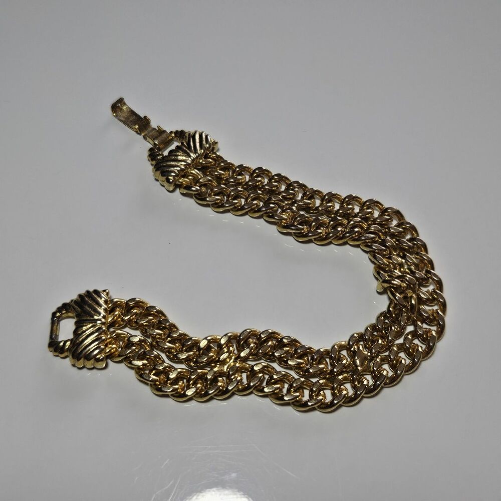 Vintage Goldette NY Gold Tone bracelet 6.75” Chunky Chain Layered - Picture 13 of 16